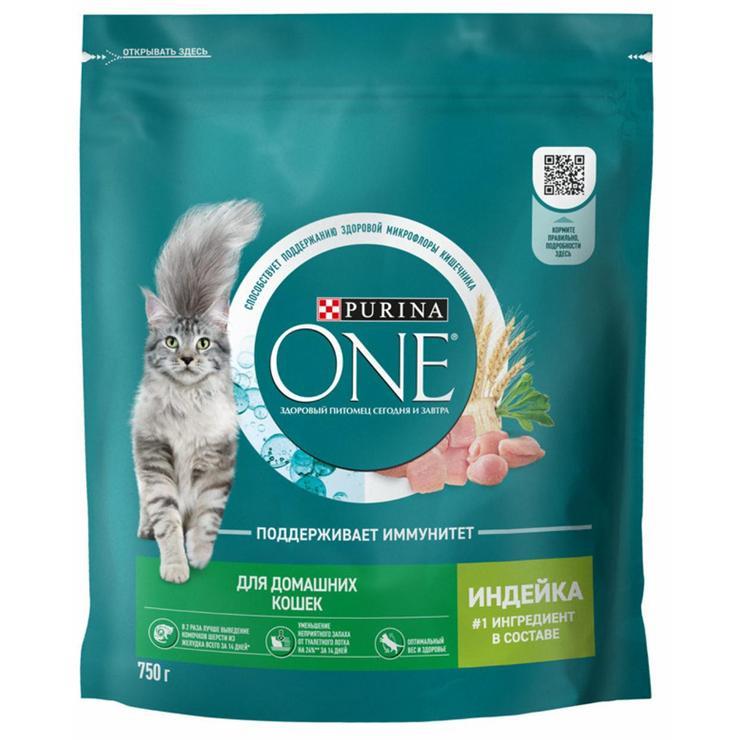 Корм сухой для домашних кошек Purina ONE индейка и цельные злаки 750 гр. дой-пак