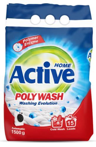 ACTIVE Стиральный порошок автомат 1,5кг &#34;Poly Wash&#34; Polymer Enzyme*8 (1037/1054)