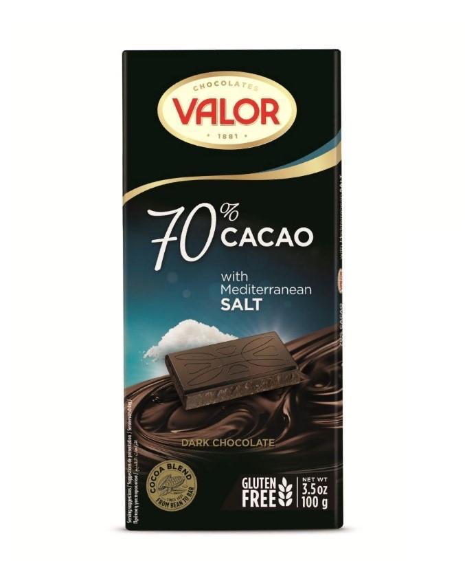 Шоколад Valor горький 70% какао со средиземной солью 100 гр., картон