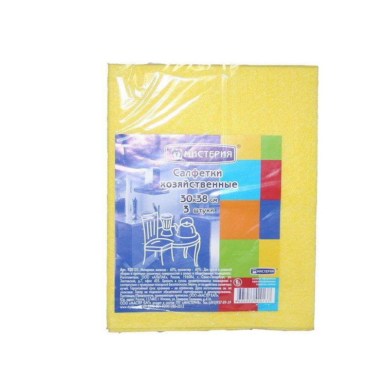 Салфетка хоз., 30х38 см., вискоза, полиэстер, 3 шт., Мистерия, флоу-пак