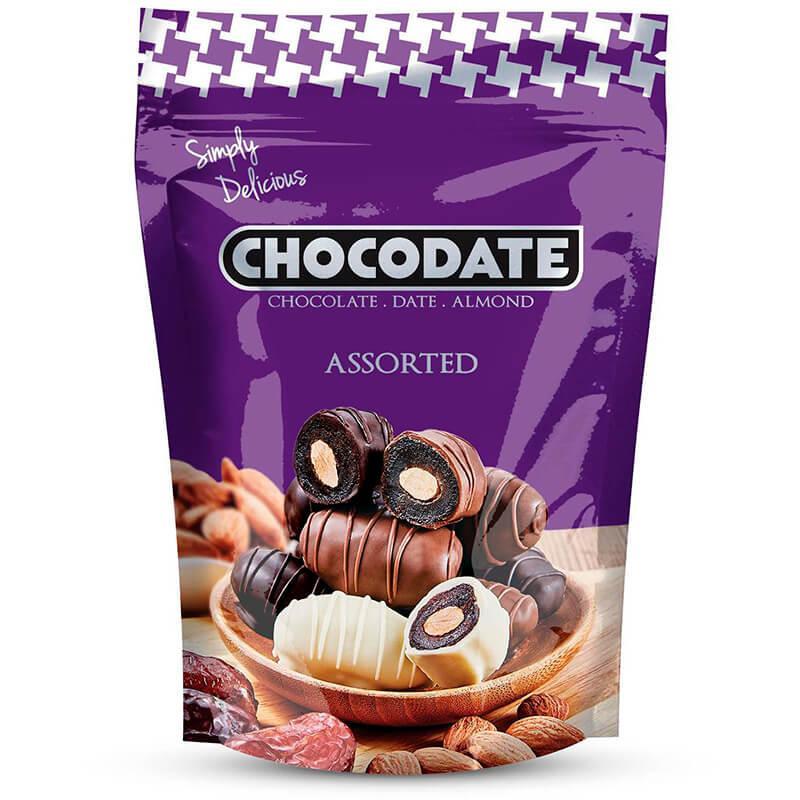 Финики Chocodate с миндалем в шоколаде ассорти 100 гр., дой-пак