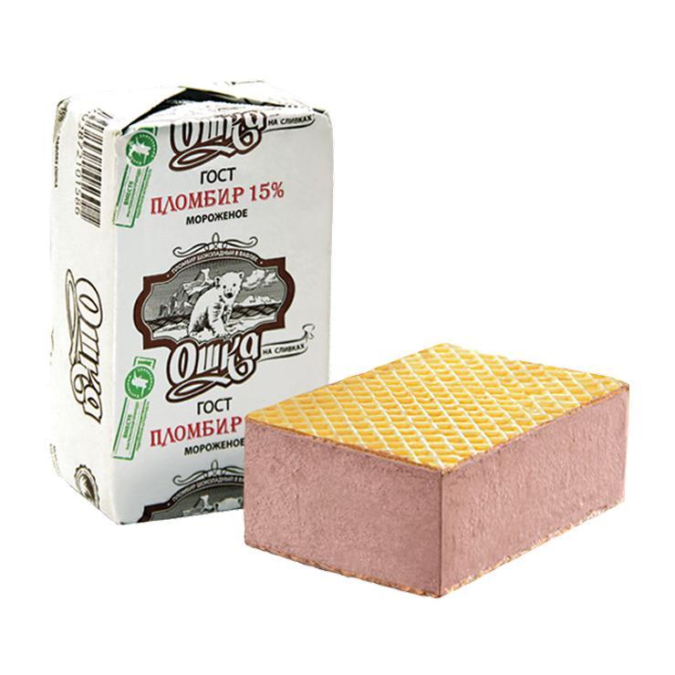 Мороженое пломбир Ошка шоколадный брикет на вафлях 15% 85 гр., обертка