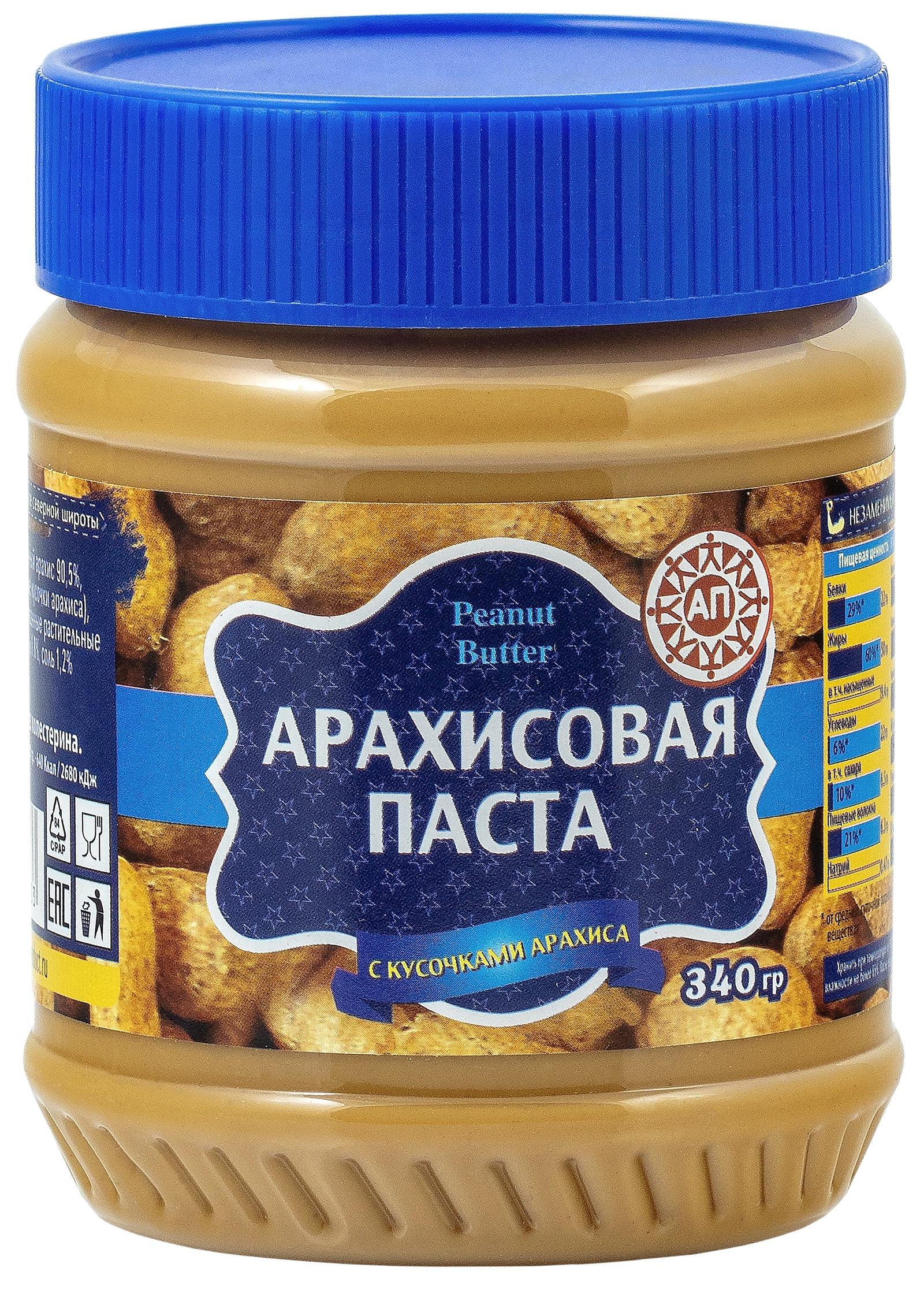 Арахисовая паста Азбука Продуктов с кусочками арахиса 340 гр., ПЭТ