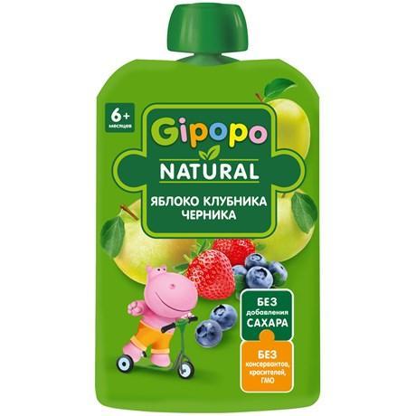 Пюре Gipopo Яблоко-клубника-черника 90 гр., пауч