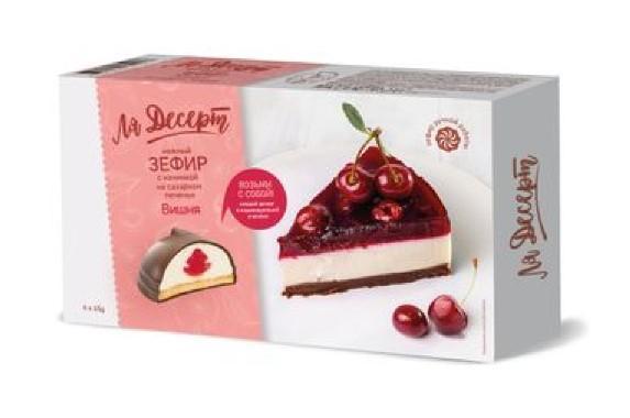 Зефир Ля Десерт глазированный с начинкой со вкусом вишни на печенье 270 гр., картон