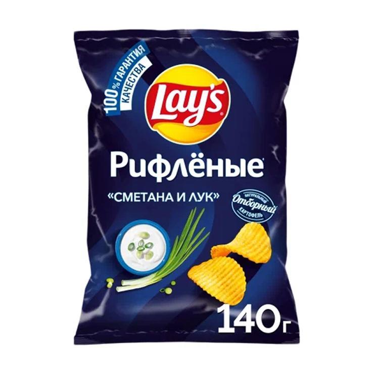 Чипсы Lay's сметана лук рифленые 140 гр., флоу-пак