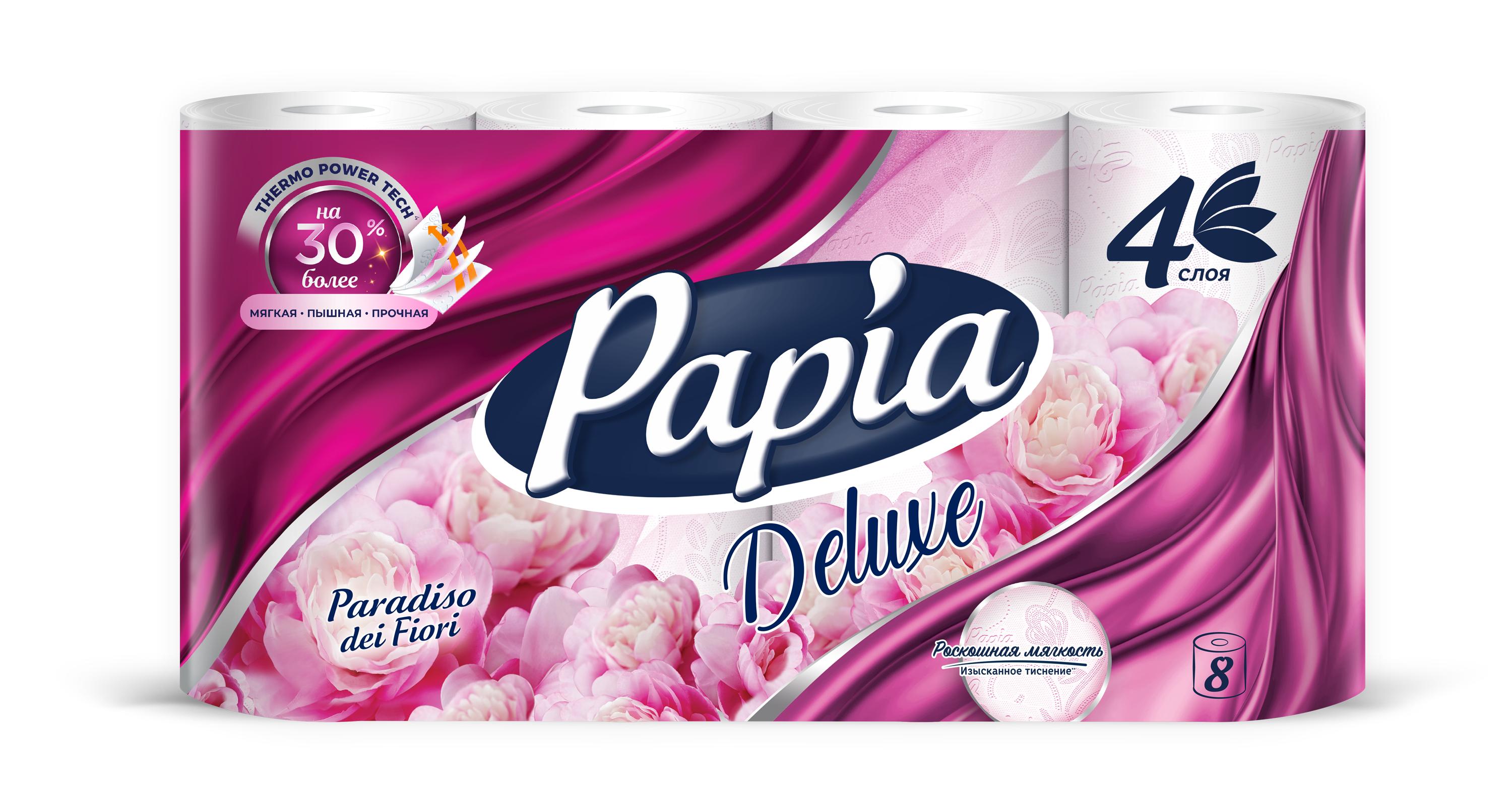 Туалетная  4 х-сл., 8 шт., Papia delux Paradiso Fiori, ПЭТ