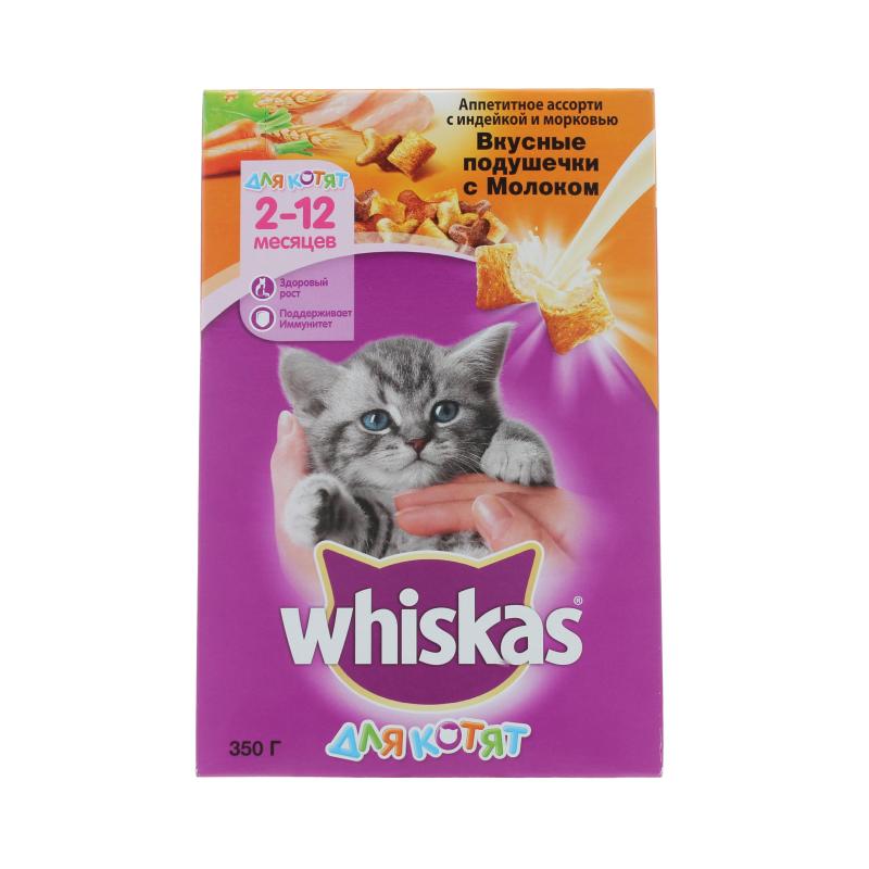 Сухой корм для котят Whiskas Аппетитное ассорти с индейкой и морковью 350 гр., дой-пак