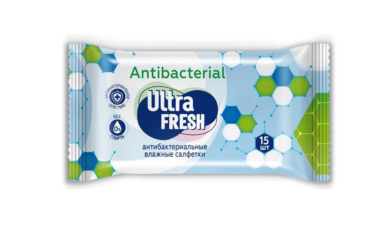 Влажные салфетки Ultra Fresh антибактериальные 15 шт., флоу-пак