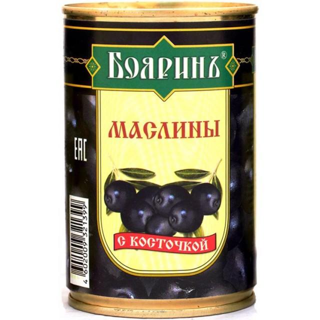 Маслины Бояринъ черные с косточкой 314 мл., ж/б