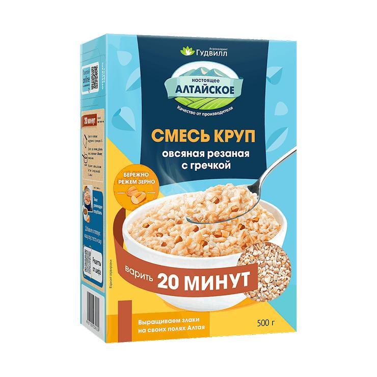 Смесь круп Гудвилл овсяная резаная с гречневой 500 гр., картон