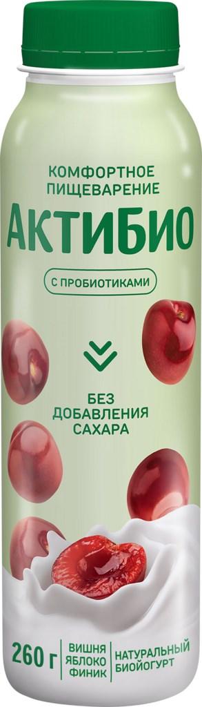 Йогурт питьевой Актибио яблоко вишня финик без сахара 1,5% 260 гр., ПЭТ