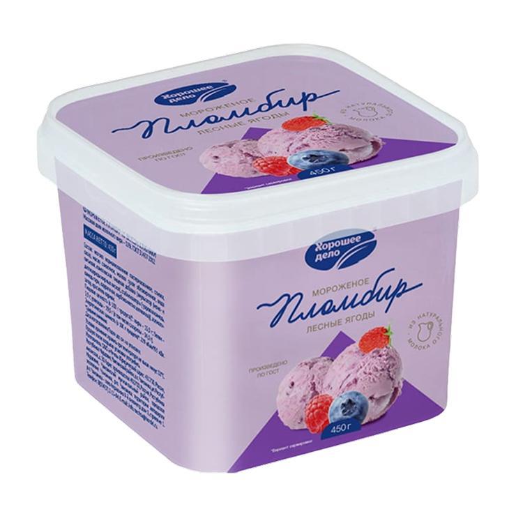 Мороженое пломбир Хорошее дело Лесные ягоды 15% 450 гр., лоток