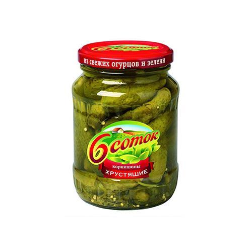 Корнишоны 6 соток хрустящие маринованные, 350 гр., стекло