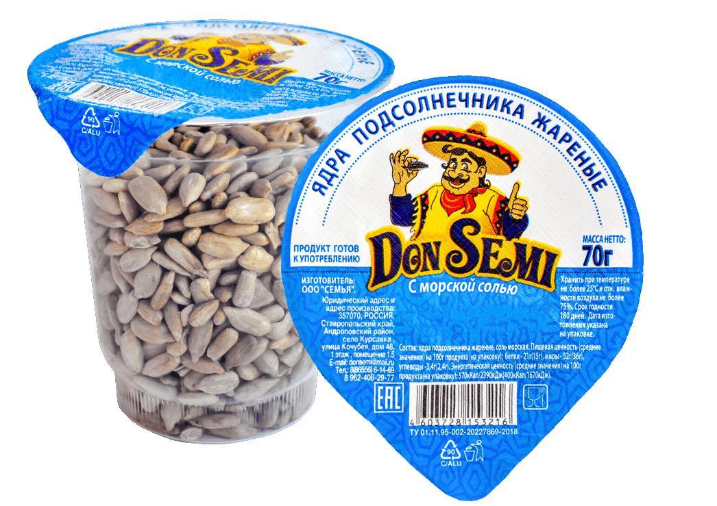 Семена подсолнечника Don Semi жареные соленые 70 гр., ПЭТ