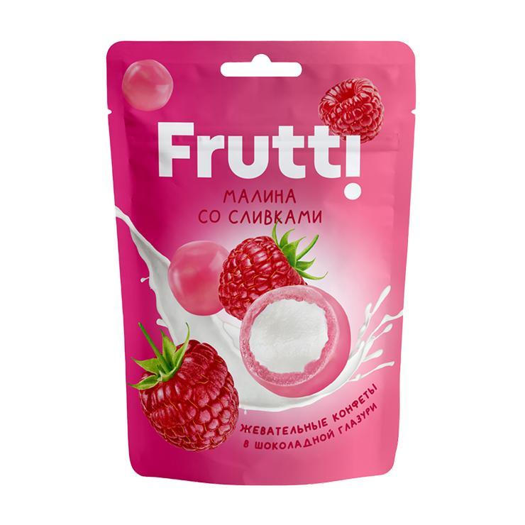 Конфеты Frutti жевательные малина в глазури со сливками 70 гр., дой-пак