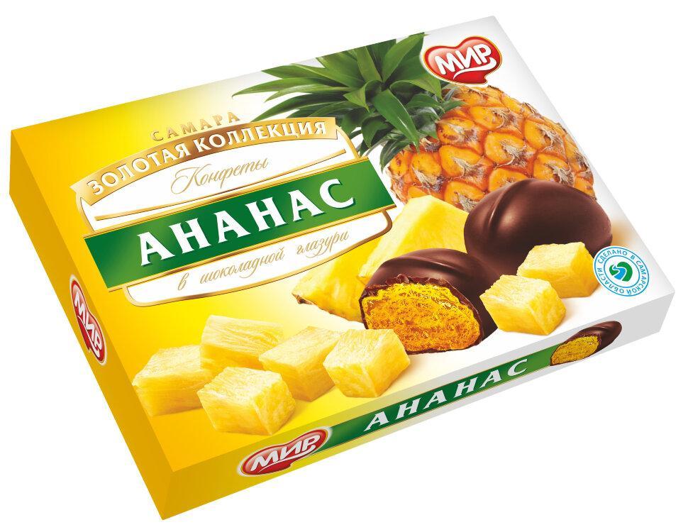 Конфеты Мир Ананас в шоколадной глазури 160 гр., картон
