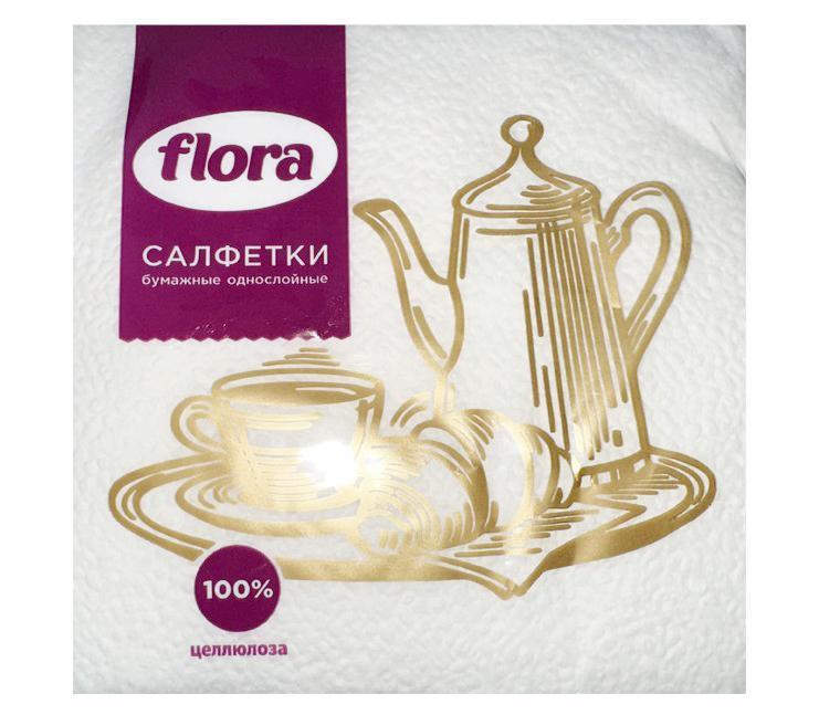Салфетки бумажные Flora однослойные 90 шт., пакет