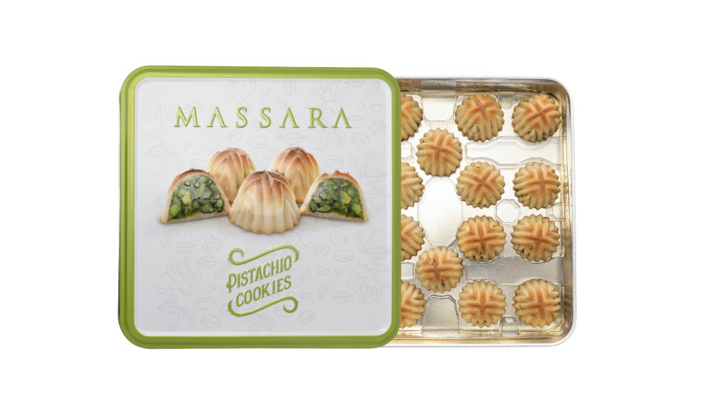 Печенье MASSARA Premium pistachio cookies с начинкой из фисташек 160 гр., ж/б