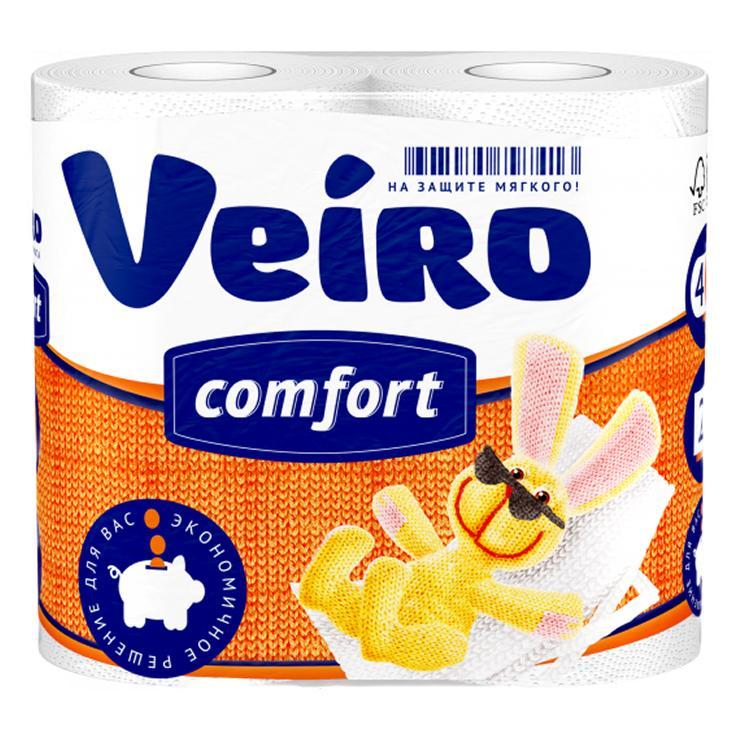 Туалетная бумага  Veiro Comfort белая двухслойная 4 штуки, флоу-пак