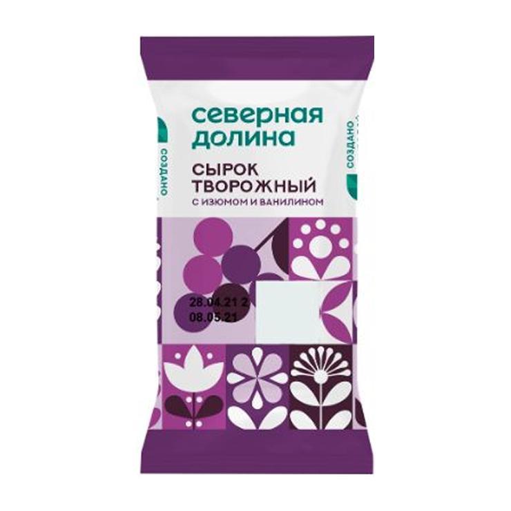 Сырок Северная Долина творожный изюм ванилин 8% 90 гр., флоу-пак