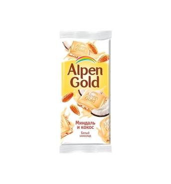 Шоколад Alpen Gold белый Миндаль и кокос, 90 гр., флоу-пак