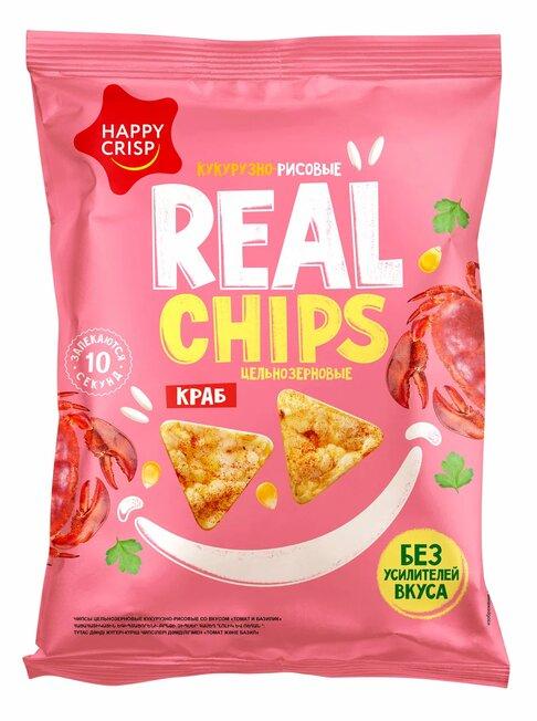 Чипсы кукурузно-рисовые Happy crisp Real Chips Краб 50 гр., флоу-пак