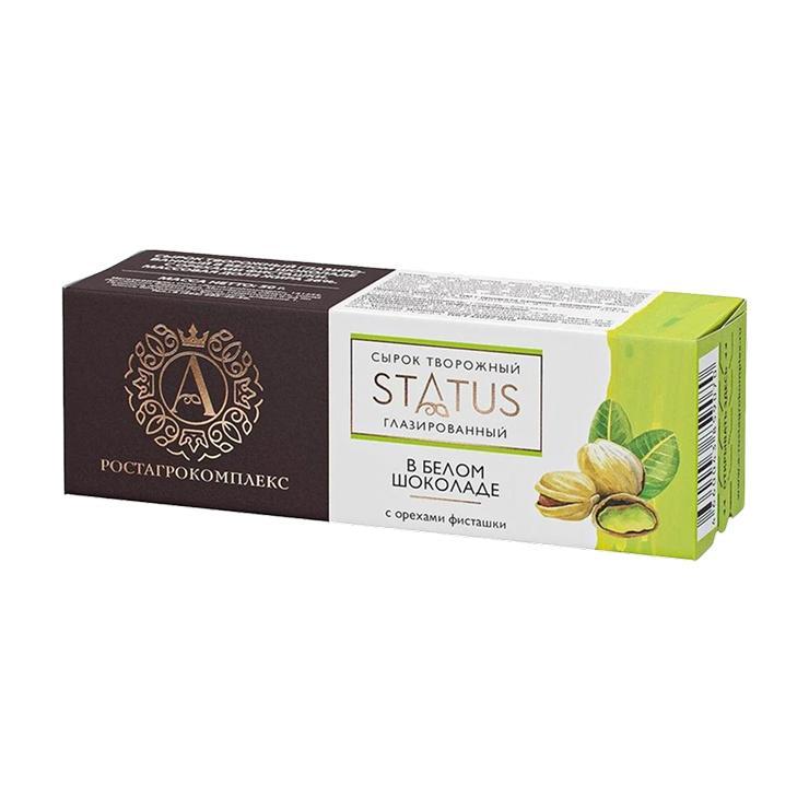 Сырок творожный А.Ростагрокомплекс STATUS глазированный в белом шоколаде фисташка 26% 50 гр., картон
