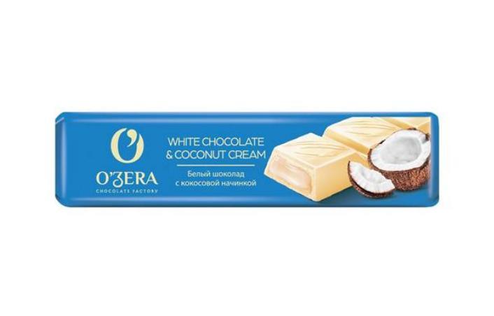 Батончик шоколадный O'Zera White Chocolate & Coconut cream белый с кокосовой начинкой 45 гр., обертка