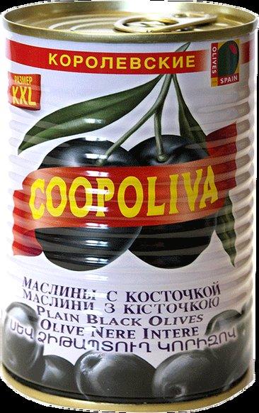 Маслины Coopoliva королевские с косточкой, 405 гр., ж/б