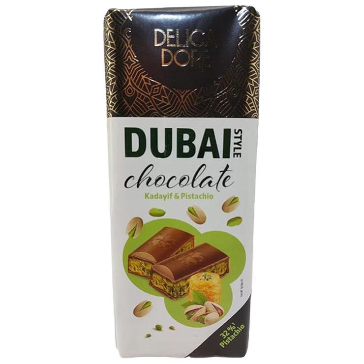 Шоколад Delicadore Dubai Style молочный с фисташково-ореховой начинкой с кадаифом 98 гр., обертка