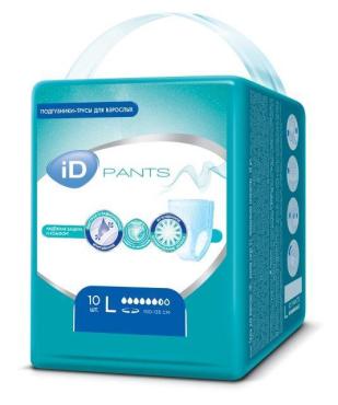 Подгузники-трусы для взрослых размер L 10 шт. ID Pants, пластиковый пакет