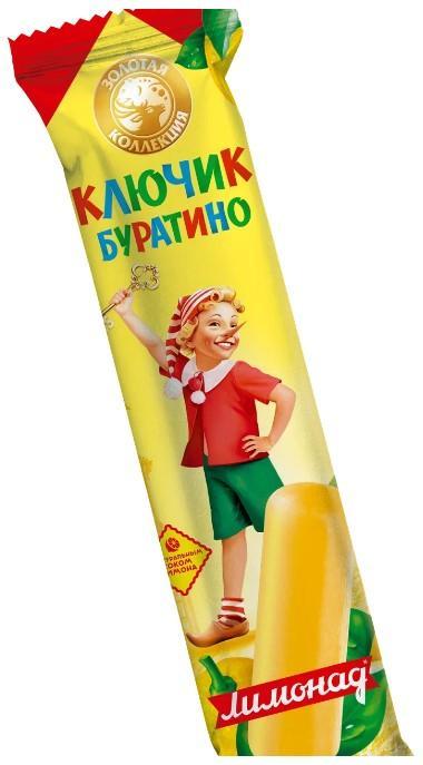 Мороженое фруктовый лед Золотая коллекция Буратино лимонад 70 гр., флоу-пак