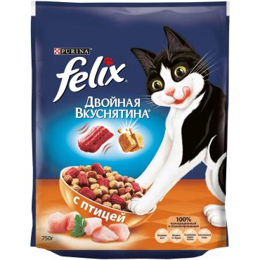 Корм сухой для кошек Двойная вкуснятина с птицей Felix 750 гр. Дой-пак