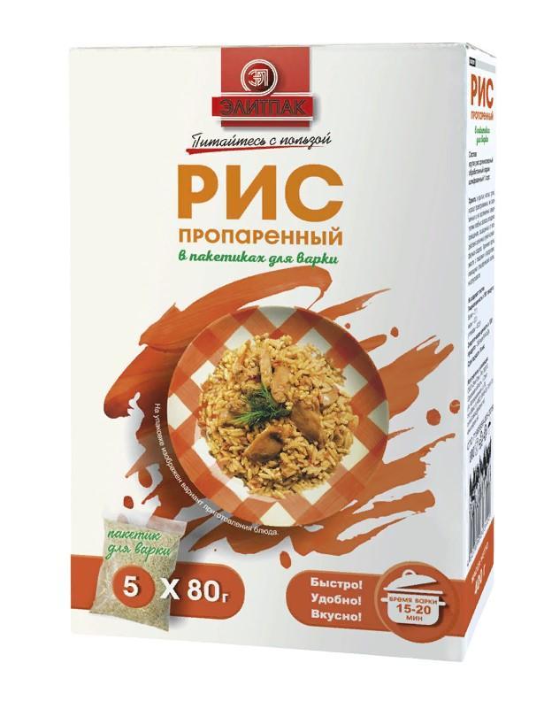 Рис ЭлитПак пропаренный в пакетиках для варки 400 гр., картон