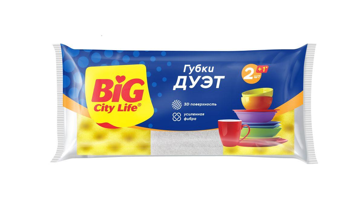 Губки кухонные Big City Life Дуэт профилированные 5х9 см. 3 шт., флоу-пак