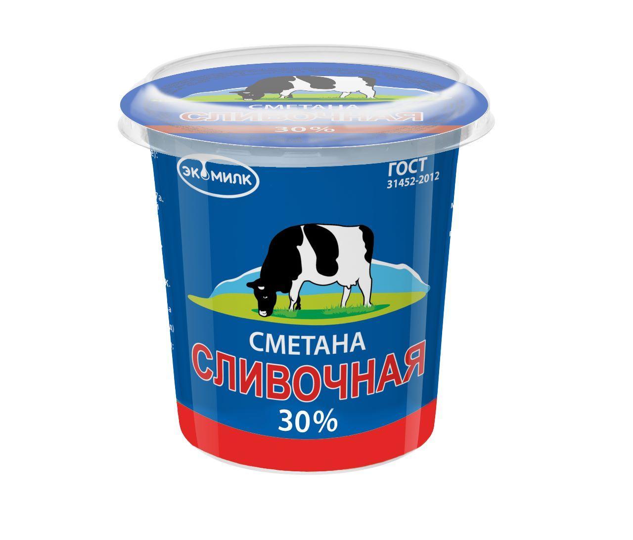 Сметана Экомилк Сливочная 30% 300 гр., ПЭТ