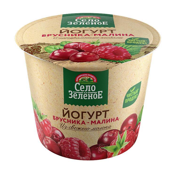 Йогурт Село Зелёное Брусника-Малина 3,5% 120 гр., ПЭТ