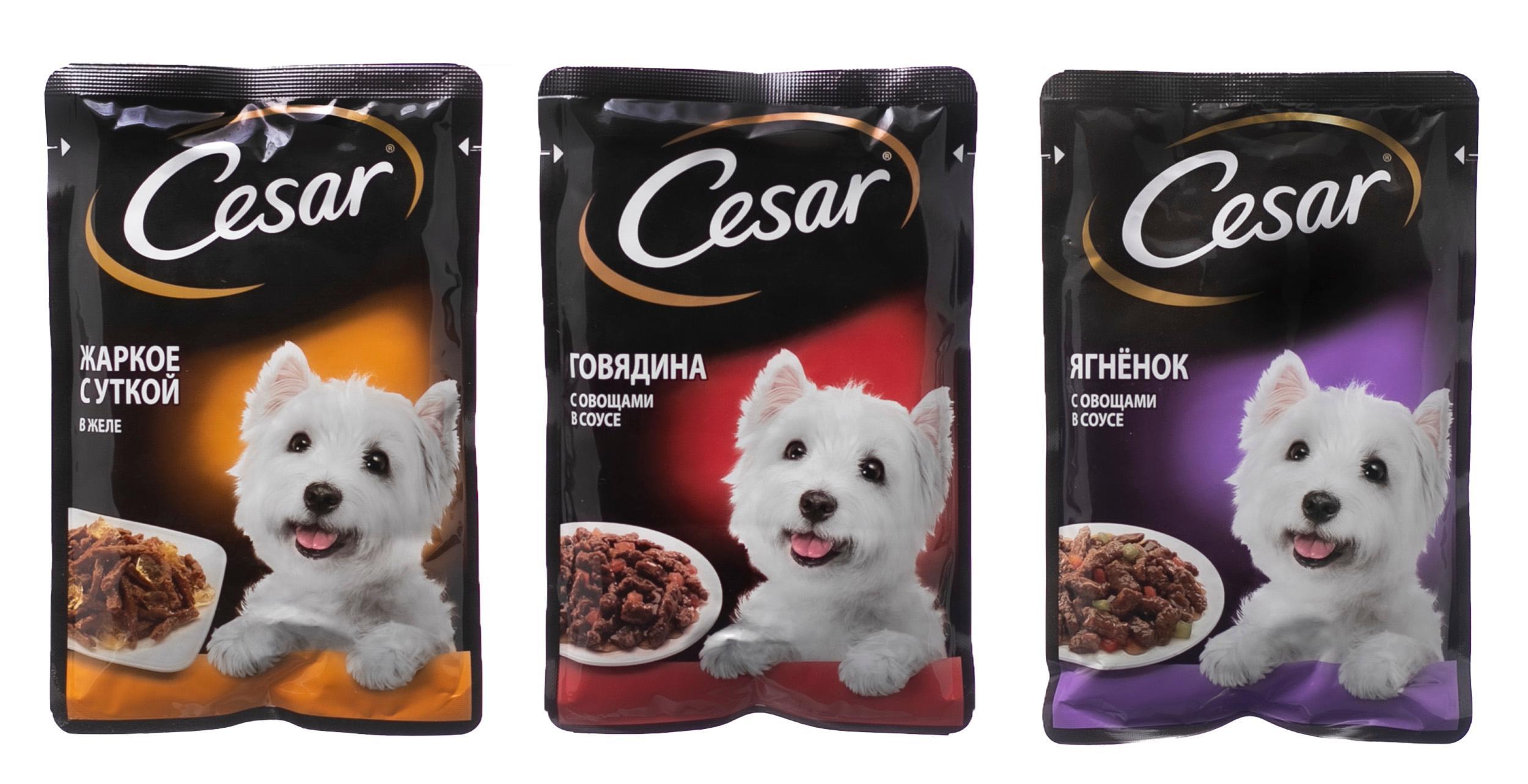 Влажный корм для собак Cesar набор 3 вкуса 42х85 гр., картон