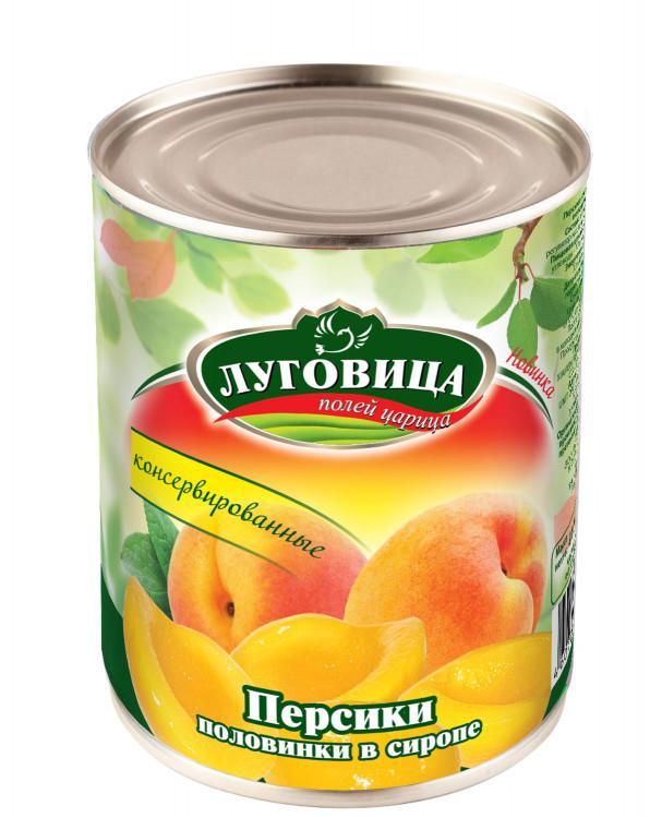 Персики луговица половинки в соусе, 425 гр., ж/б