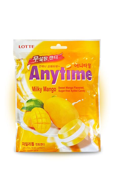 Карамель Lotte Xylitol леденцовая без сахара со вкусом молока и манго Южная Корея 60 гр., флоу-пак