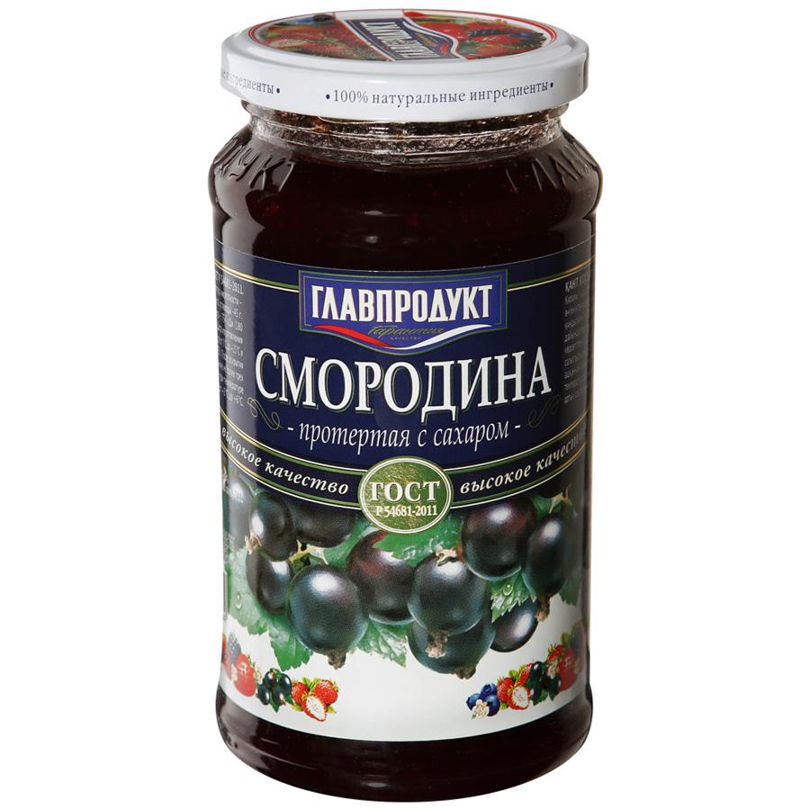 Смородина Главпродукт черная протертая с сахаром 550 гр., стекло