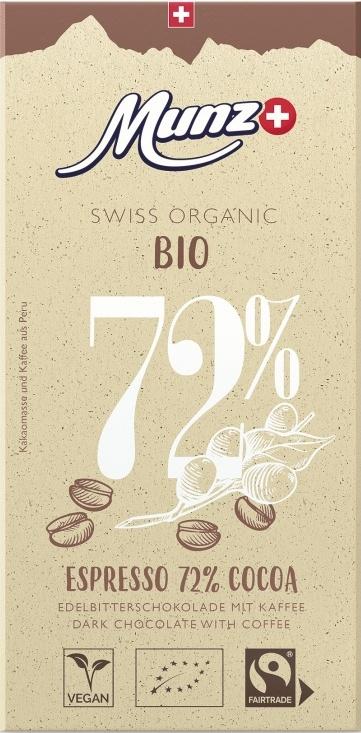 Шоколад Munz Organic горький 72% какао с кофе 100 гр., картон