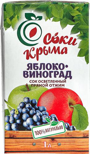 Сок Соки Крыма яблочно-виноградный прямого отжима 1 л., тетра-пак