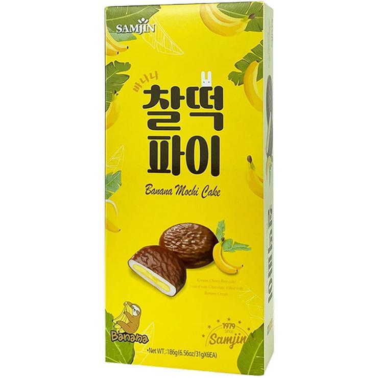 Моти SAMJIN White Mochi Pie Banana Cream со вкусом банана в белой глазури 150 гр., картон