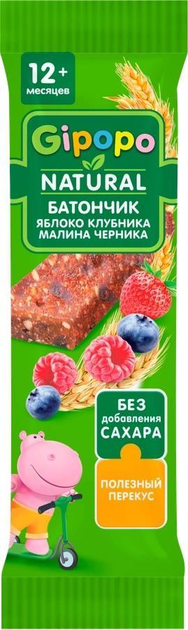 Батончик злаковый детский Gipopo Яблоко-клубника-малина-черника 20 гр., флоу-пак