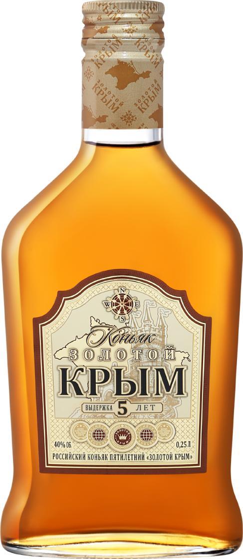 Коньяк российский Золотой Крым пятилетний  40% КВКЗ Россия 250 мл., стекло