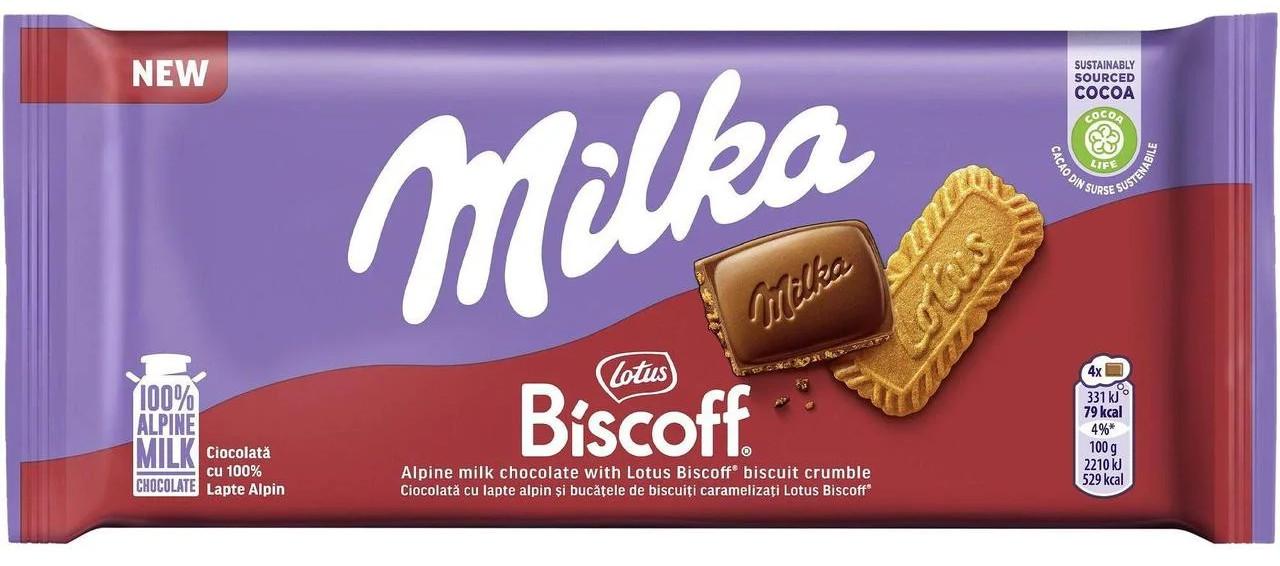 Шоколад Milka Lotus Biscoff 90 гр., флоу-пак