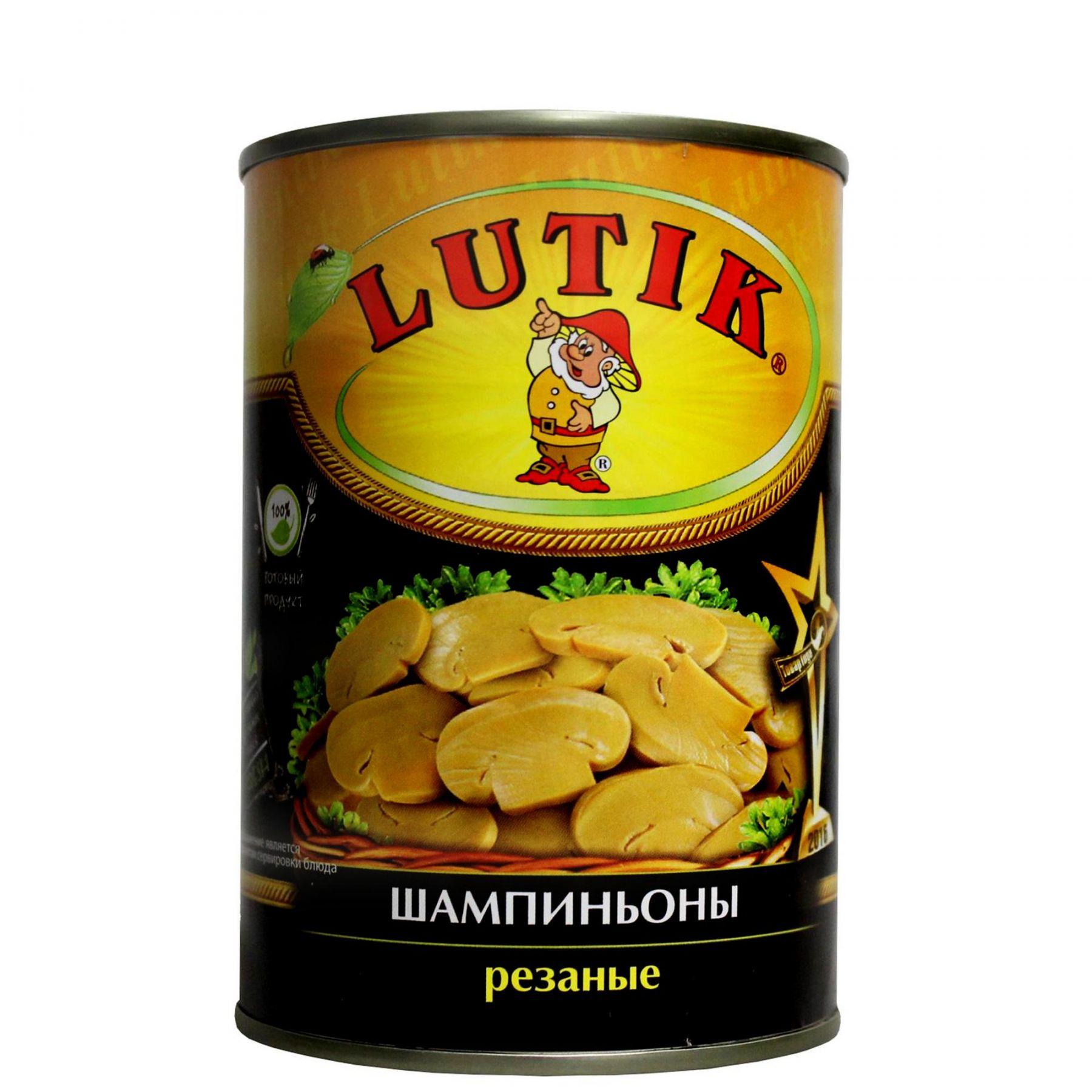 Шампиньоны Lutik резаные, 425 мл., ж/б