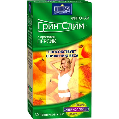 Чай Fitera ФитоЧай Грин Слим с ароматом персика, 30 пакетиков, 60 гр., картон